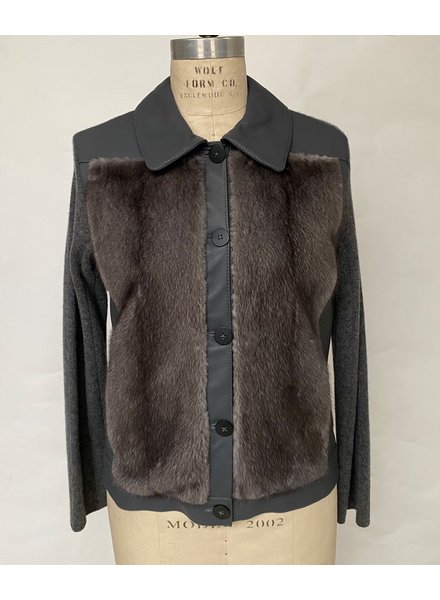 KNIT LEATHER AND MINK JACKET, ANTHRACITE
