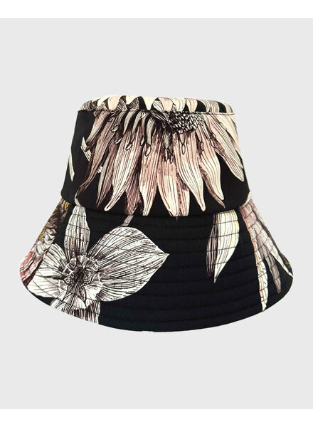 PRINTED COTTON  BUCKET HAT: DAHLIA: BLACK