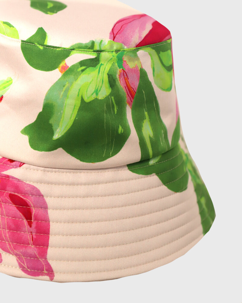 PRINTED SILK  BUCKET HAT: IRIS: PINK