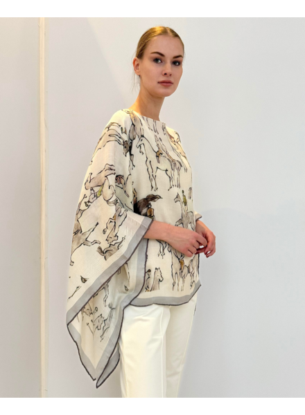 CASHMERE PRINTED PONCHO: KENSINGTON: BEIGE