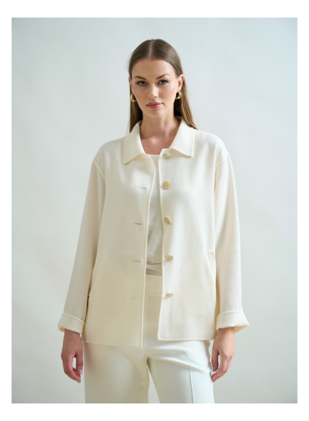 BUTTON DOWN WOOL CREPE SHIRT JACKET: IVORY