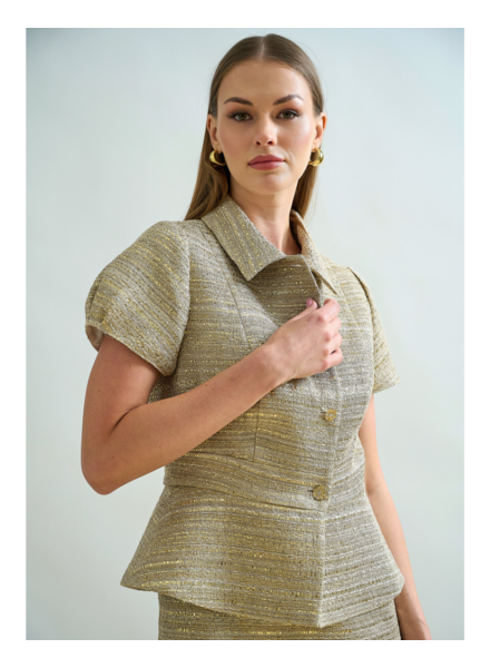 TAILORED SHORT-SLEEVE JACKET: GOLD LINEN