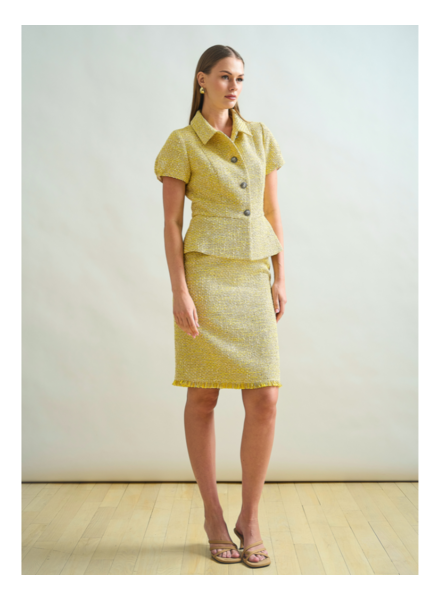 TWEED KNEE LENGTH SKIRT: YELLOW