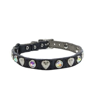 WOOF WEAR WOOF WEAR Leather Cat Collar Heart & Crystal Black