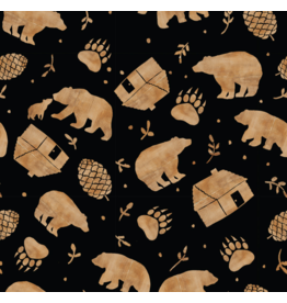 Camelot Fabrics Crafted Cabin - Wood Stencil - Toss - Black